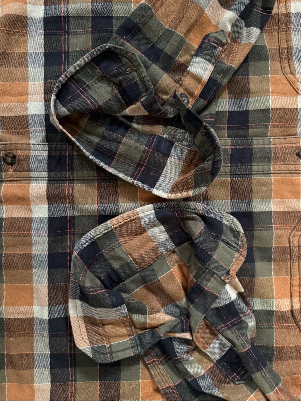Carhartt Men’s Plaid Button-Down Shirt in Olive, Brown and Tan - Picture 5 of 6